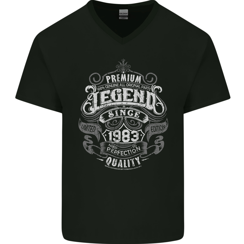 Premium Legend 40th Birthday 1983 Mens V-Neck Cotton T-Shirt Black