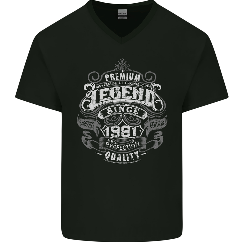 Premium Legend 42nd Birthday 1981 Mens V-Neck Cotton T-Shirt Black