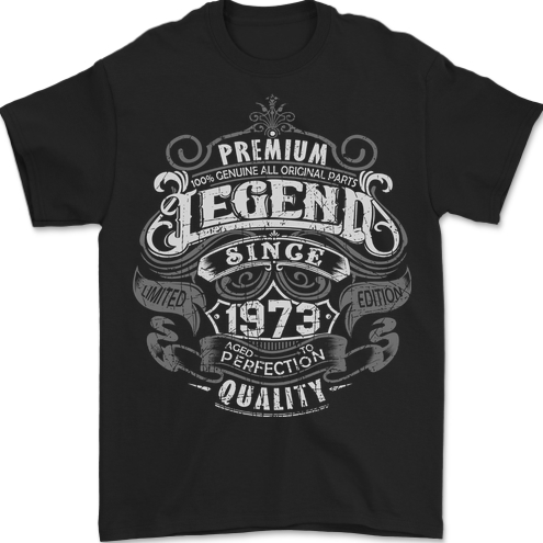 Premium Legend 50th Birthday 1973 Mens T-Shirt 100% Cotton BLACK