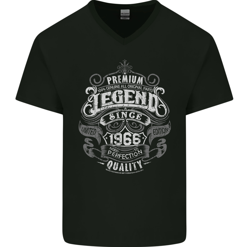 Premium Legend 57th Birthday 1966 Mens V-Neck Cotton T-Shirt Black