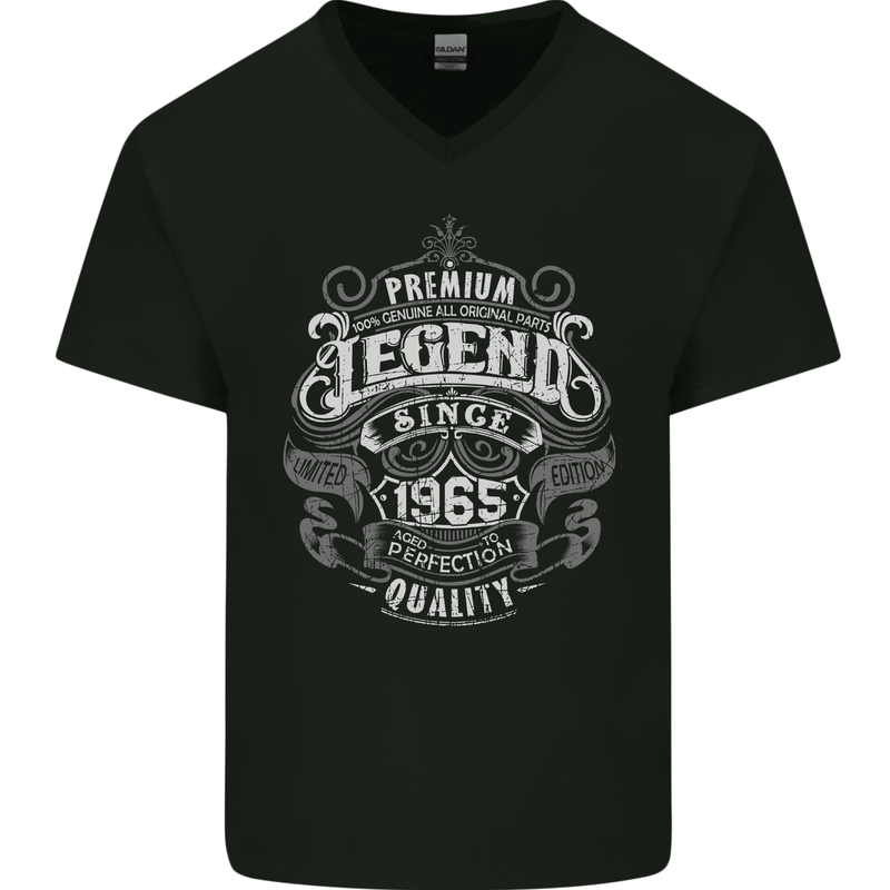 Premium Legend 58th Birthday 1965 Mens V-Neck Cotton T-Shirt Black