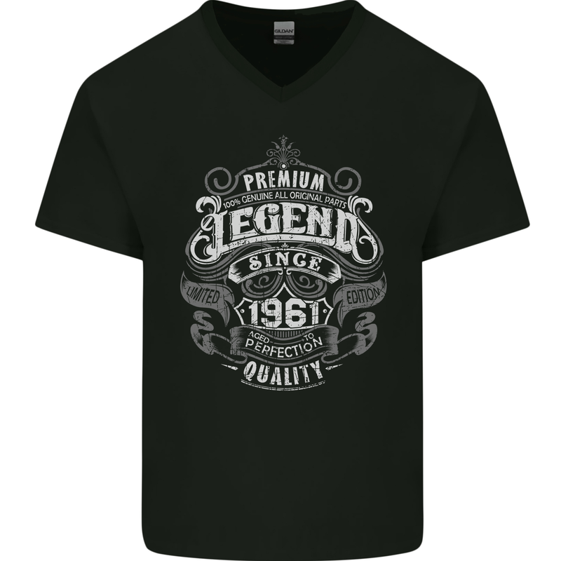 Premium Legend 62nd Birthday 1961 Mens V-Neck Cotton T-Shirt Black