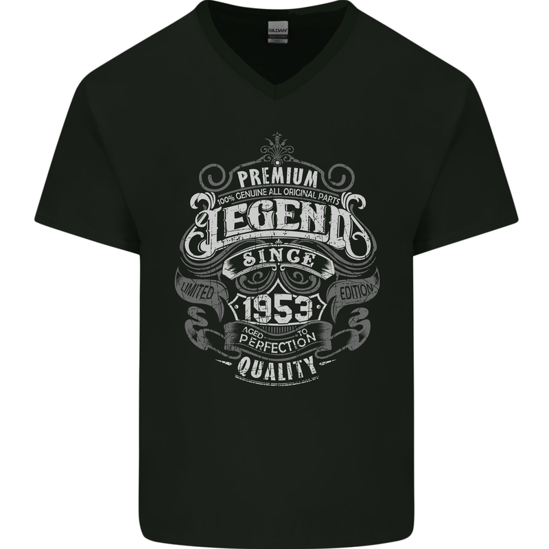 Premium Legend 70th Birthday 1953 Mens V-Neck Cotton T-Shirt Black