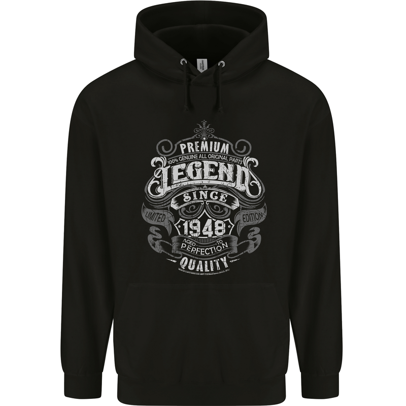 Premium Legend 75th Birthday 1948 Mens 80% Cotton Hoodie Black