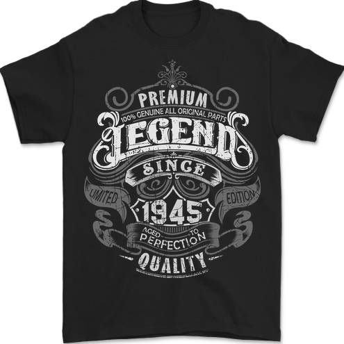 Premium Legend 78th Birthday 1945 Mens T-Shirt 100% Cotton BLACK