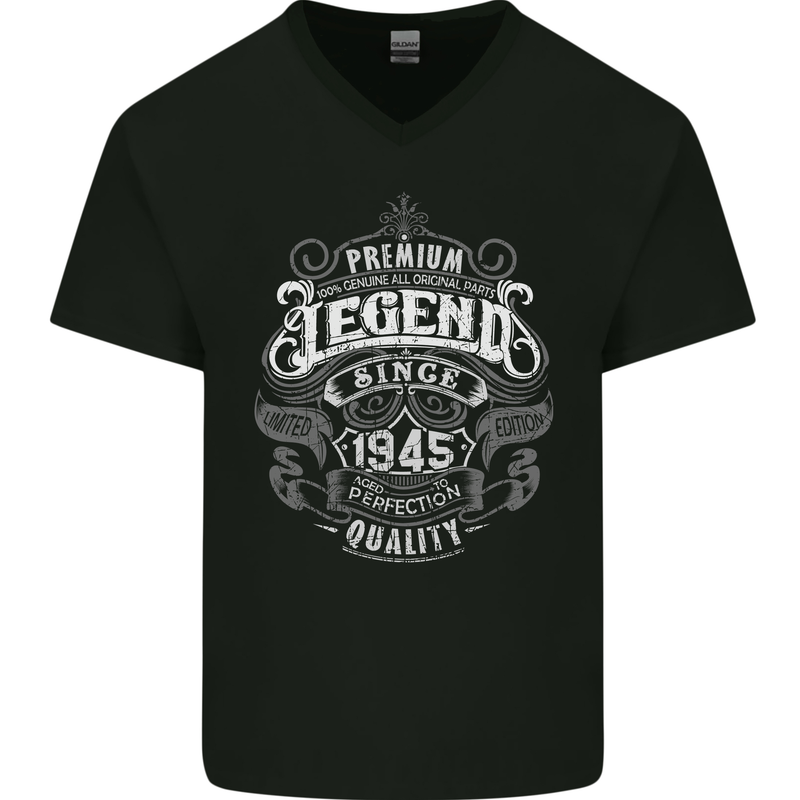 Premium Legend 78th Birthday 1945 Mens V-Neck Cotton T-Shirt Black