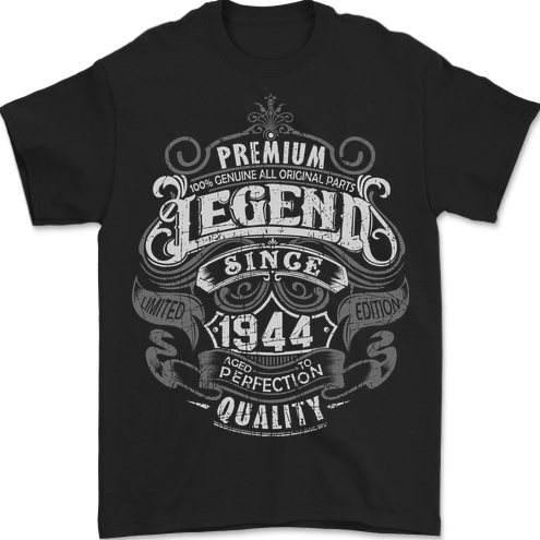 Premium Legend 79th Birthday 1944 Mens T-Shirt 100% Cotton BLACK