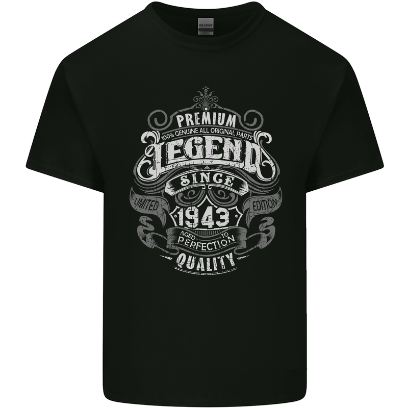 Premium Legend 80th Birthday 1943 Mens Cotton T-Shirt Tee Top Black