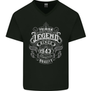 Premium Legend 80th Birthday 1943 Mens V-Neck Cotton T-Shirt Black