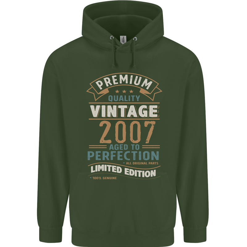 Premium Vintage 16th Birthday 2007 Mens 80% Cotton Hoodie Forest Green