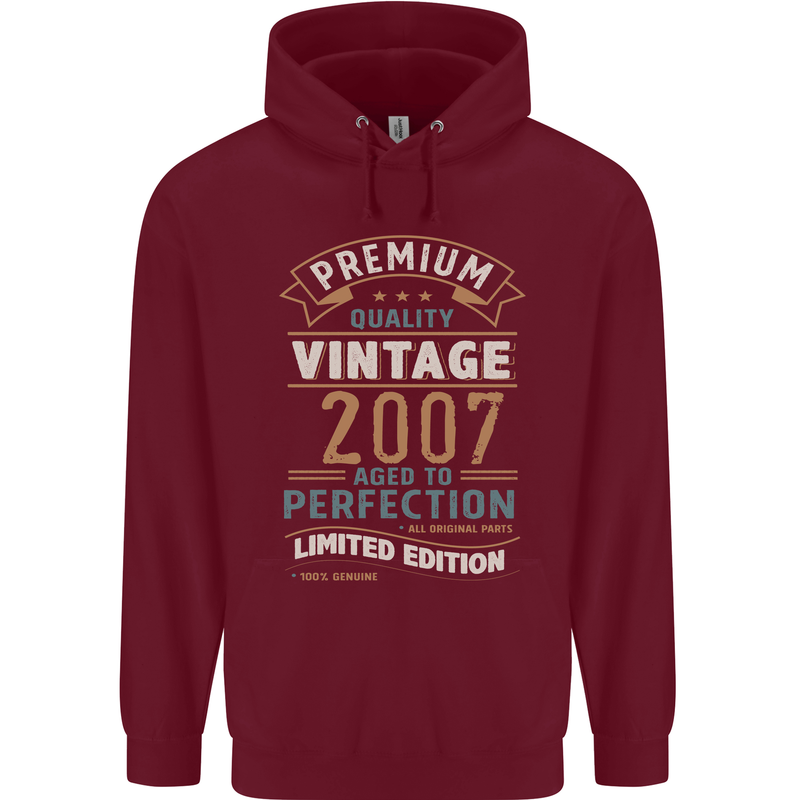Premium Vintage 16th Birthday 2007 Mens 80% Cotton Hoodie Maroon