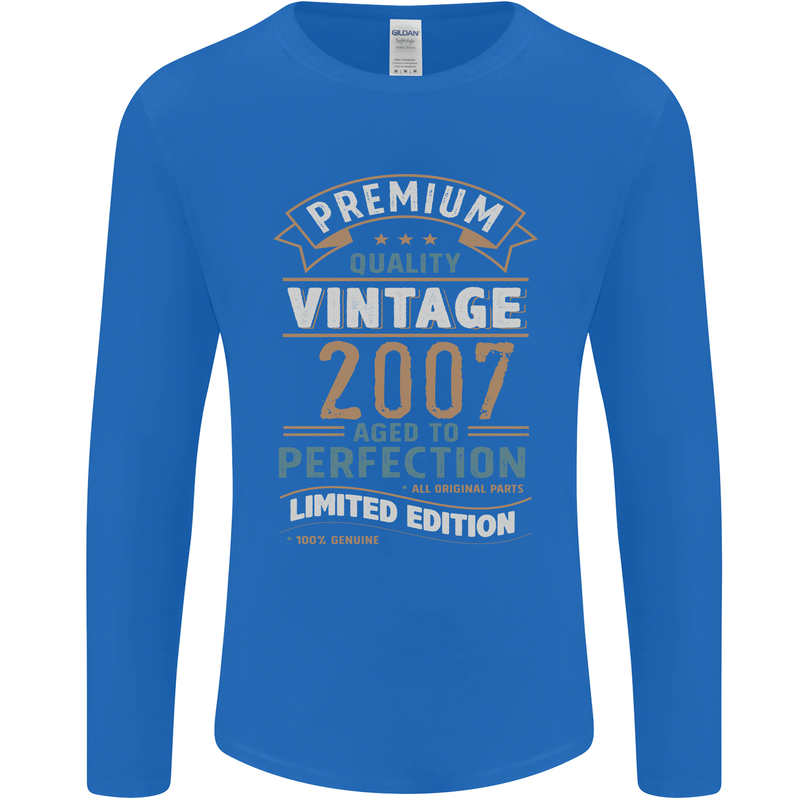 Premium Vintage 16th Birthday 2007 Mens Long Sleeve T-Shirt Royal Blue