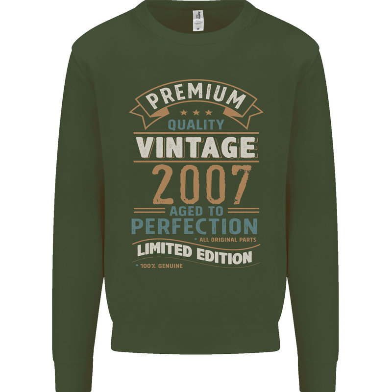 Premium Vintage 16th Birthday 2007 Mens Sweatshirt Jumper Forest Green