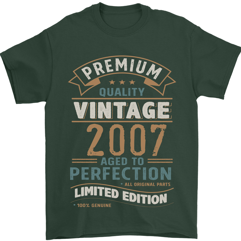 Premium Vintage 16th Birthday 2007 Mens T-Shirt 100% Cotton Forest Green