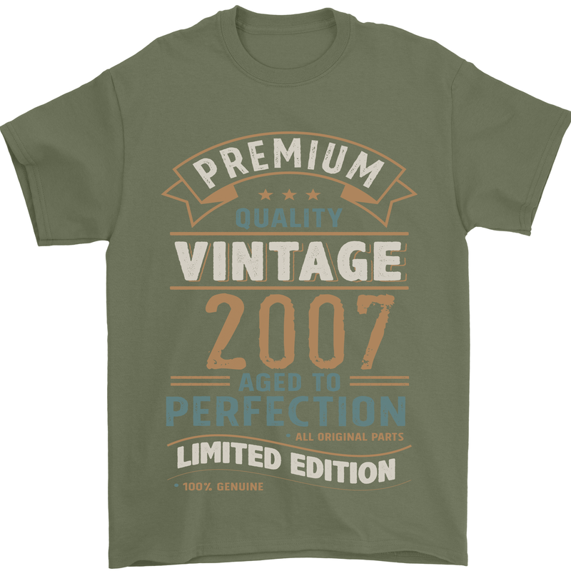 Premium Vintage 16th Birthday 2007 Mens T-Shirt 100% Cotton Military Green