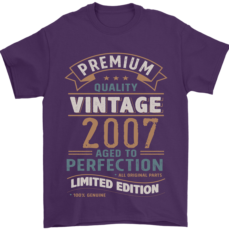 Premium Vintage 16th Birthday 2007 Mens T-Shirt 100% Cotton Purple