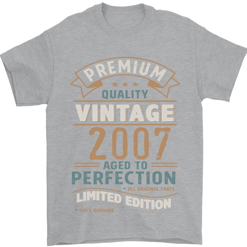 Premium Vintage 16th Birthday 2007 Mens T-Shirt 100% Cotton Sports Grey