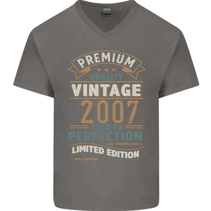 Premium Vintage 16th Birthday 2007 Mens V-Neck Cotton T-Shirt Charcoal