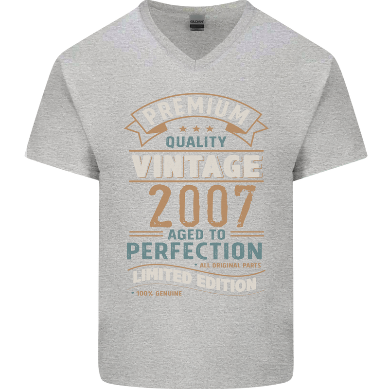 Premium Vintage 16th Birthday 2007 Mens V-Neck Cotton T-Shirt Sports Grey