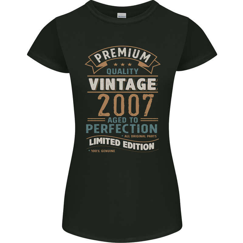 Premium Vintage 16th Birthday 2007 Womens Petite Cut T-Shirt Black