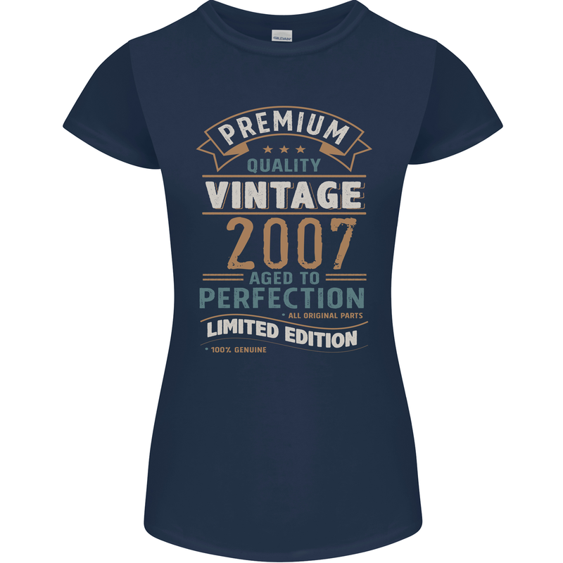 Premium Vintage 16th Birthday 2007 Womens Petite Cut T-Shirt Navy Blue