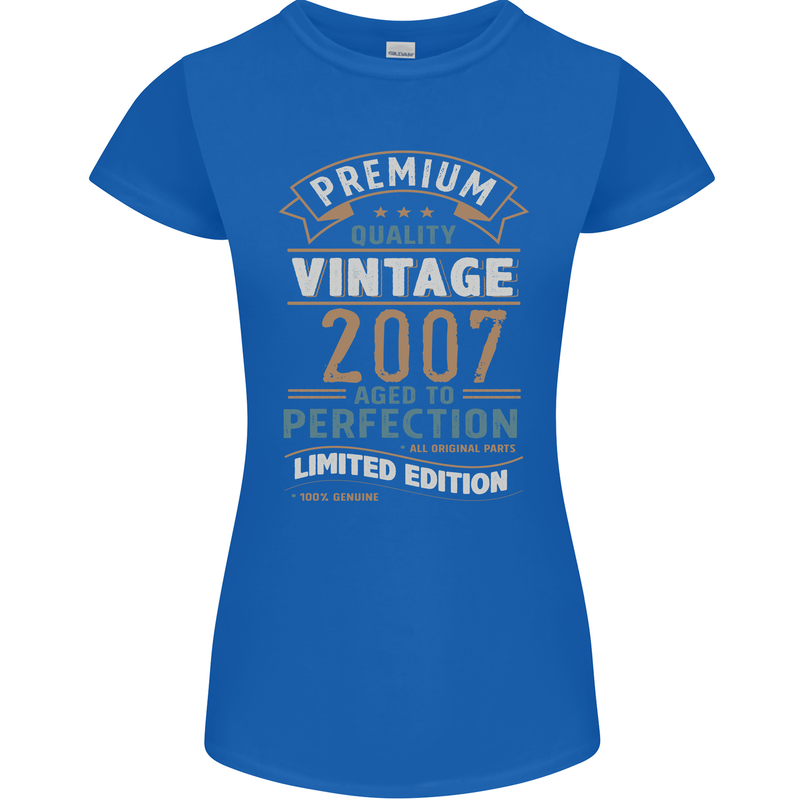 Premium Vintage 16th Birthday 2007 Womens Petite Cut T-Shirt Royal Blue