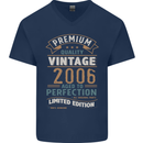 Premium Vintage 17th Birthday 2006 Mens V-Neck Cotton T-Shirt Navy Blue