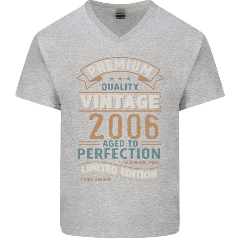 Premium Vintage 17th Birthday 2006 Mens V-Neck Cotton T-Shirt Sports Grey