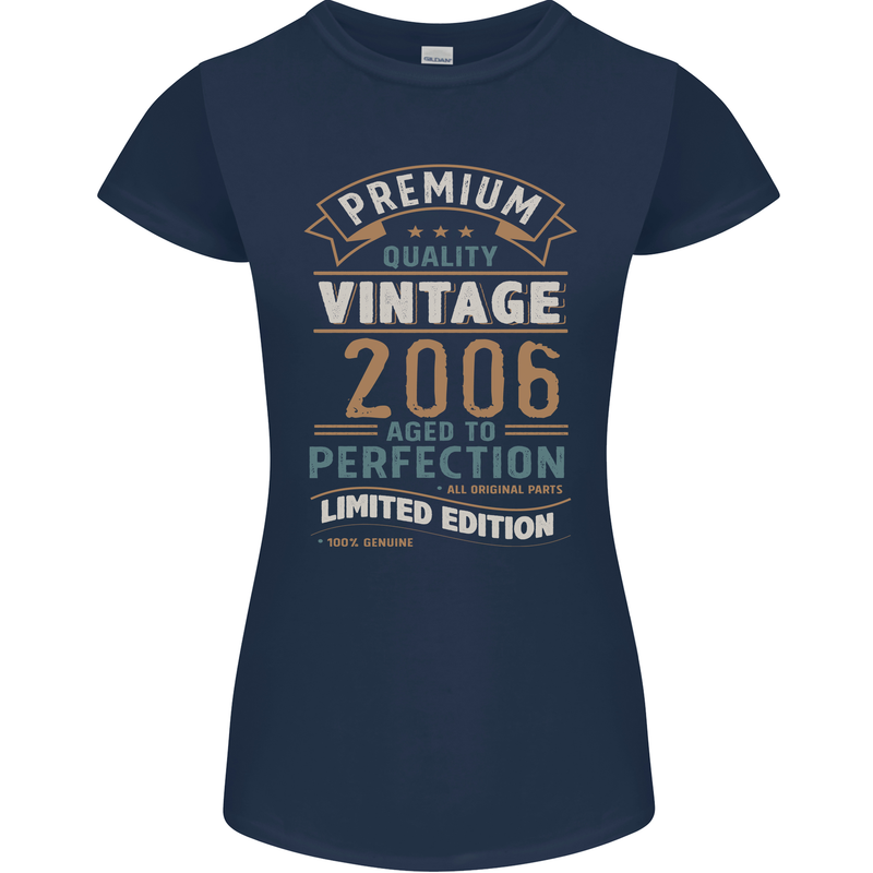 Premium Vintage 17th Birthday 2006 Womens Petite Cut T-Shirt Navy Blue