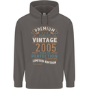 Premium Vintage 18th Birthday 2005 Mens 80% Cotton Hoodie Charcoal