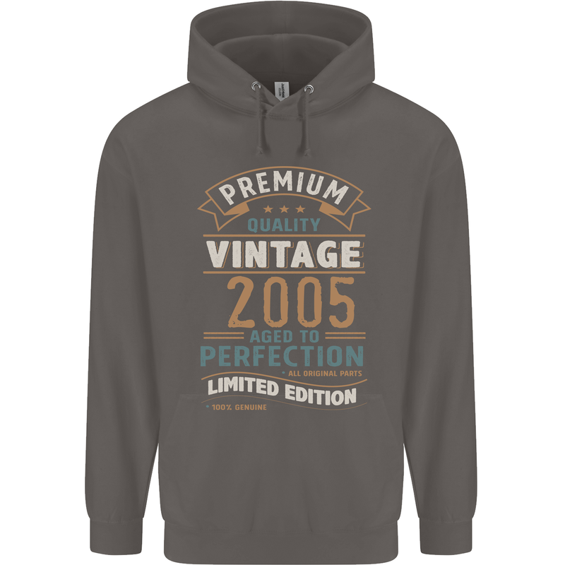 Premium Vintage 18th Birthday 2005 Mens 80% Cotton Hoodie Charcoal