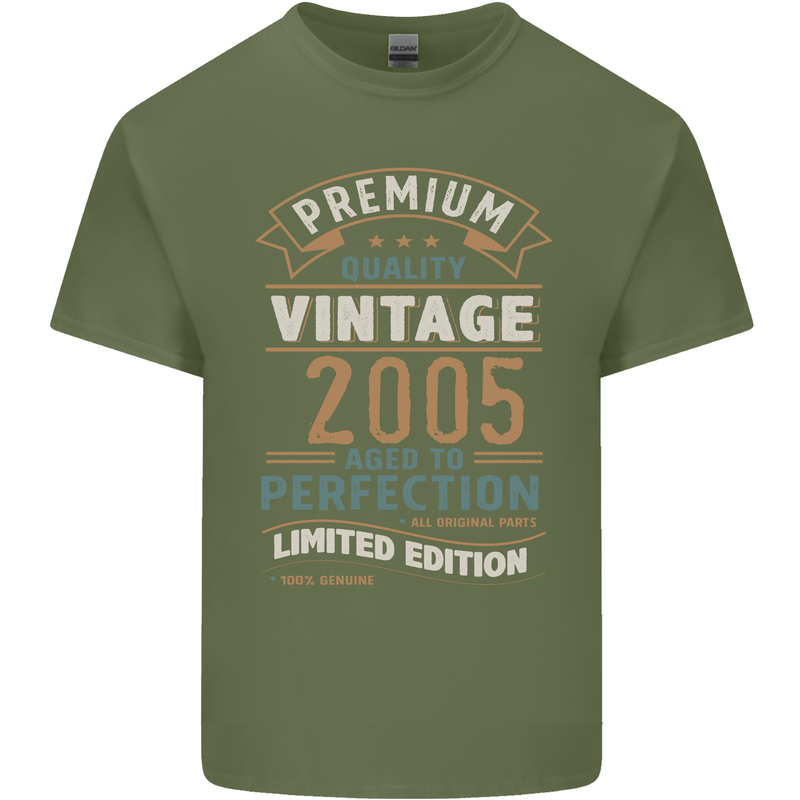 Premium Vintage 18th Birthday 2005 Mens Cotton T-Shirt Tee Top Military Green