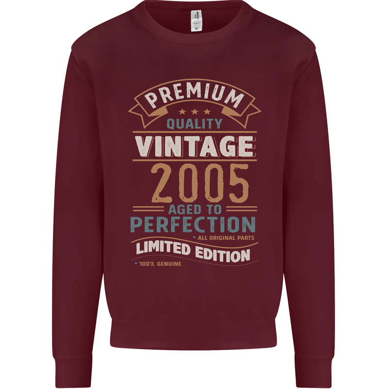 Premium Vintage 18th Birthday 2005 Mens Sweatshirt Jumper Maroon