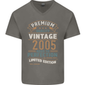 Premium Vintage 18th Birthday 2005 Mens V-Neck Cotton T-Shirt Charcoal