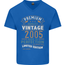 Premium Vintage 18th Birthday 2005 Mens V-Neck Cotton T-Shirt Royal Blue