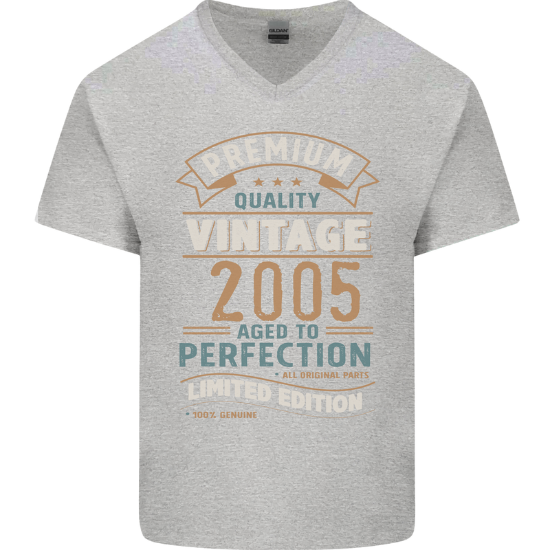 Premium Vintage 18th Birthday 2005 Mens V-Neck Cotton T-Shirt Sports Grey