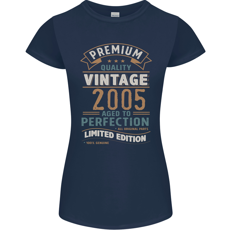 Premium Vintage 18th Birthday 2005 Womens Petite Cut T-Shirt Navy Blue