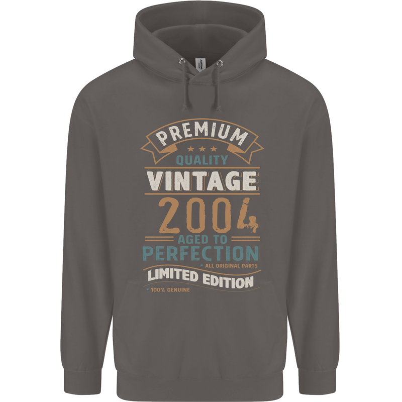 Premium Vintage 19th Birthday 2004 Mens 80% Cotton Hoodie Charcoal