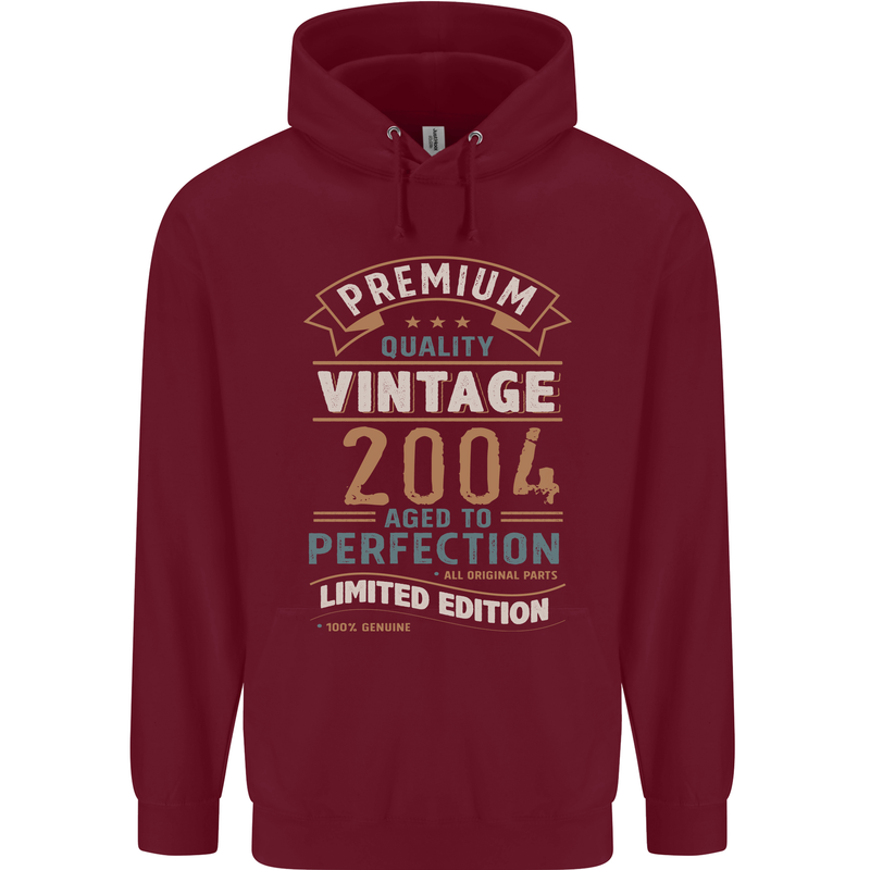 Premium Vintage 19th Birthday 2004 Mens 80% Cotton Hoodie Maroon