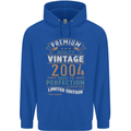 Premium Vintage 19th Birthday 2004 Mens 80% Cotton Hoodie Royal Blue