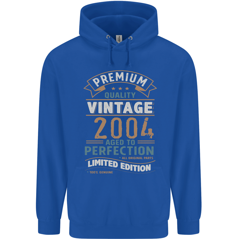 Premium Vintage 19th Birthday 2004 Mens 80% Cotton Hoodie Royal Blue