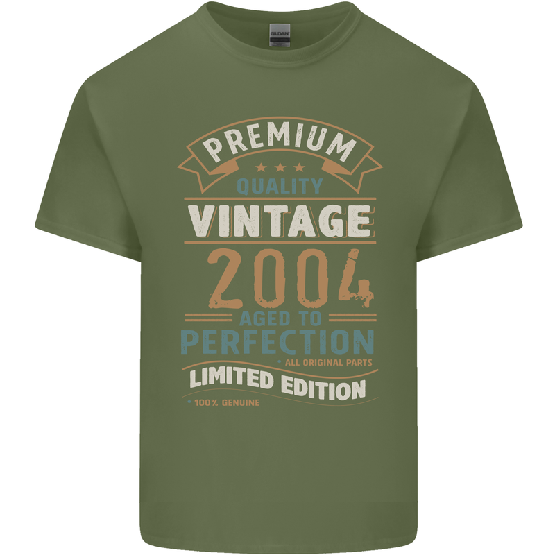 Premium Vintage 19th Birthday 2004 Mens Cotton T-Shirt Tee Top Military Green