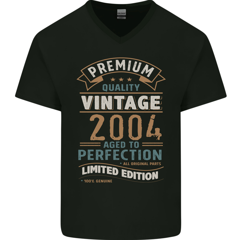 Premium Vintage 19th Birthday 2004 Mens V-Neck Cotton T-Shirt Black