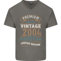 Premium Vintage 19th Birthday 2004 Mens V-Neck Cotton T-Shirt Charcoal