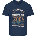 Premium Vintage 19th Birthday 2004 Mens V-Neck Cotton T-Shirt Navy Blue