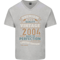 Premium Vintage 19th Birthday 2004 Mens V-Neck Cotton T-Shirt Sports Grey