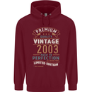 Premium Vintage 20th Birthday 2003 Mens 80% Cotton Hoodie Maroon