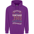 Premium Vintage 20th Birthday 2003 Mens 80% Cotton Hoodie Purple