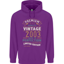 Premium Vintage 20th Birthday 2003 Mens 80% Cotton Hoodie Purple