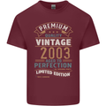 Premium Vintage 20th Birthday 2003 Mens Cotton T-Shirt Tee Top Maroon